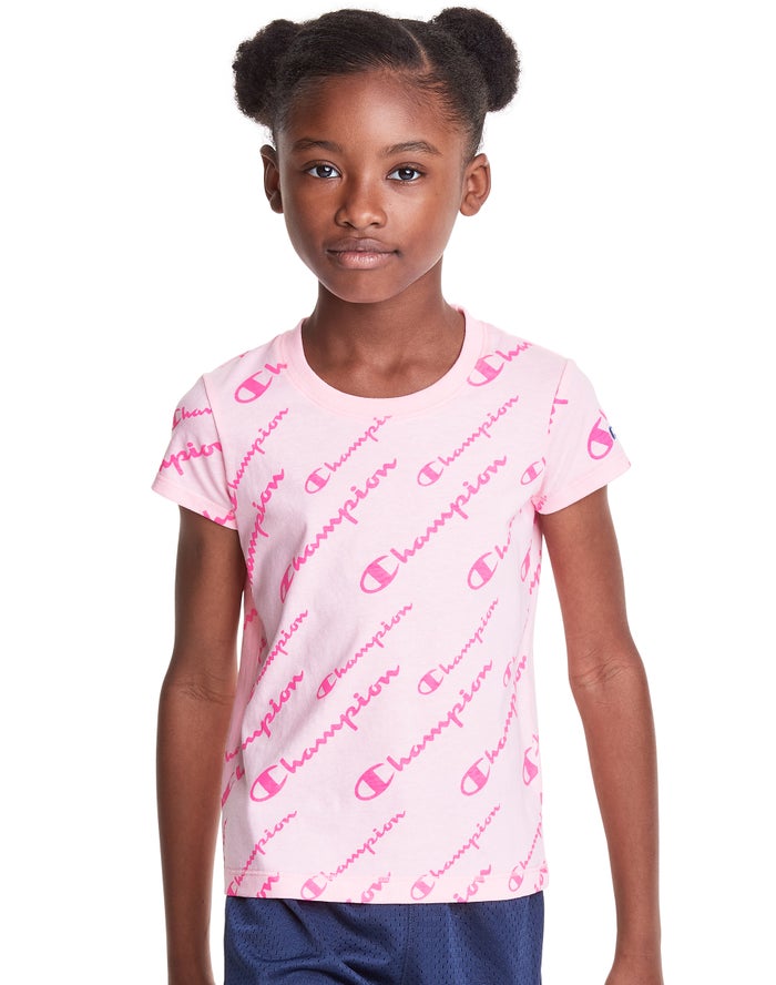 Champion T-Shirt Meisjes - Roze - Classic All Over Logo ( 648795-GNF )